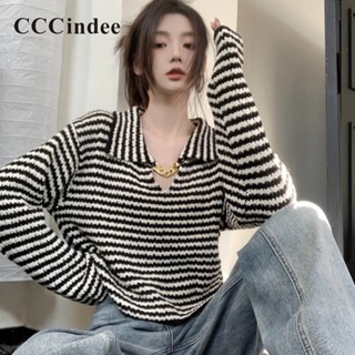 Cccindee ใหม่ เสื้อกันหนาวแขนยาว คอปก เข้ารูป แต่งสายโซ่ สีตัดกัน เข้ากับทุกการแต่งกาย แฟชั่นสําหรับผู้หญิง 2023