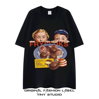 เสื้อยืดแขนสั้น ทรงหลวม พิมพ์ลายการ์ตูน American Fun Street แฟชั่นฤดูร้อน สําหรับผู้ชาย