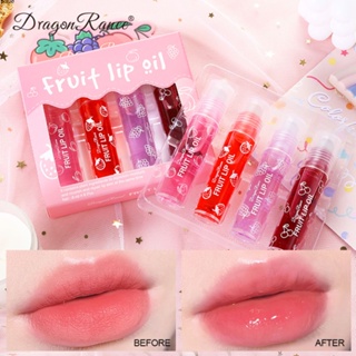 Nourishing Fruit Lip Oil Set 4PCS Glass Rollon Lip Gloss สำหรับริมฝีปากอวบอิ่ม ริมฝีปากชุ่มชื่น Transparent Lip Glaze Lip Care อวบอิ่มให้ความชุ่มชื้นยาวนาน Transparent Toot puueqg