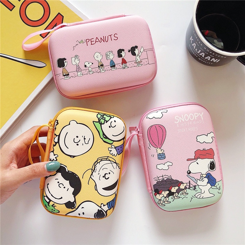 น่ารัก Snoopy กระเป๋าใส่เหรียญ PU ซิป กระเป๋าใส่หูฟัง