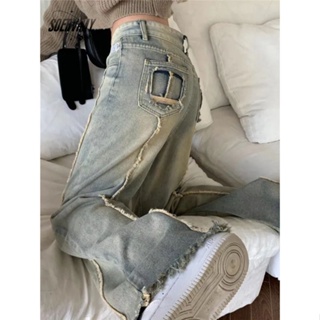 SOERVIMY  กางเกงขายาว กางเกงยีสน์ผู้หญิง ทรงหลวม ๆ ตรง Retro Hip Hop Pants 2023 NEW Style  ทันสมัย Beautiful สบาย สไตล์เกาหลี WNK2390615 36Z230909