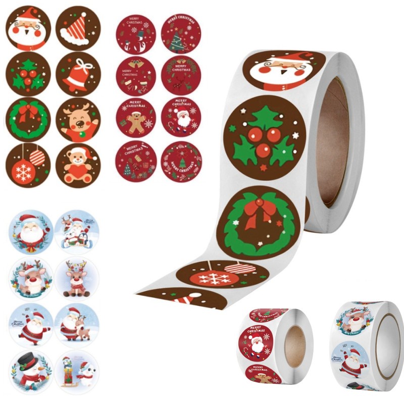 500 ชิ้น Merry Christmas สติกเกอร์ม้วน Xmas ของขวัญตกแต่งสติกเกอร์อวยพร 2025 แพ็คเกจสวัสดีปีใหม่ ป้ายปิดผนึก