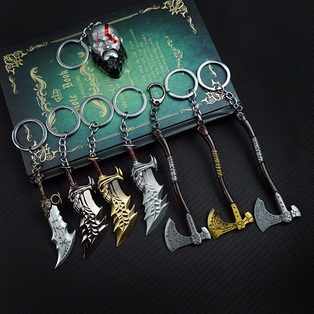 God of War Keychain Kratos Axe Leviathan Key Chain Keyring Blades of Chaos Swords Game Accessories C