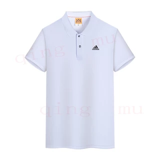 Adidasเสื้อโปโลแขนสั้น ผ้าเรยอน โพลีเอสเตอร์ 100% แห้งเร็ว สีพื้น สําหรับผู้ชาย และผู้หญิง