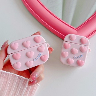 เคสหูฟังบลูทูธไร้สาย ซิลิโคนนิ่ม Tpu ทรงสี่เหลี่ยม กันกระแทก ลายหัวใจ สีชมพู สําหรับ AirPods 1 2 3 pro2 gen3