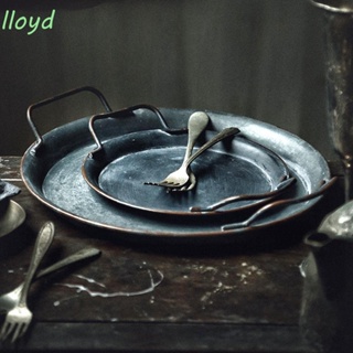 Lloyd ถาดเหล็กโลหะ พร้อมที่จับ สําหรับวางขนมหวาน พร็อพถ่ายภาพ ตกแต่งบ้าน