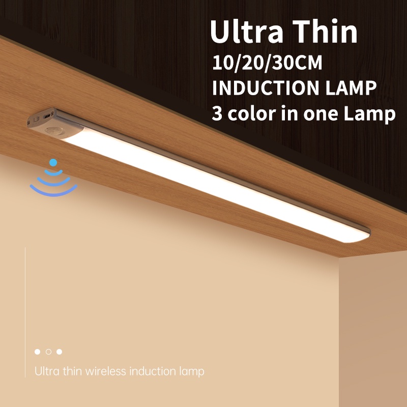 โคมไฟ LED 3 สี ไร้สาย โมชั่นเซนเซอร์ โคมไฟตู้เสื้อผ้า ชาร์จ USB แม่เหล็ก ห้องครัว โคมไฟตู้เสื้อผ้า