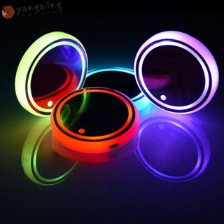 Yangming แผ่นรองแก้วเครื่องดื่ม มีไฟ LED 7 สี ชาร์จ USB สําหรับตกแต่งภายใน 2 ชิ้น