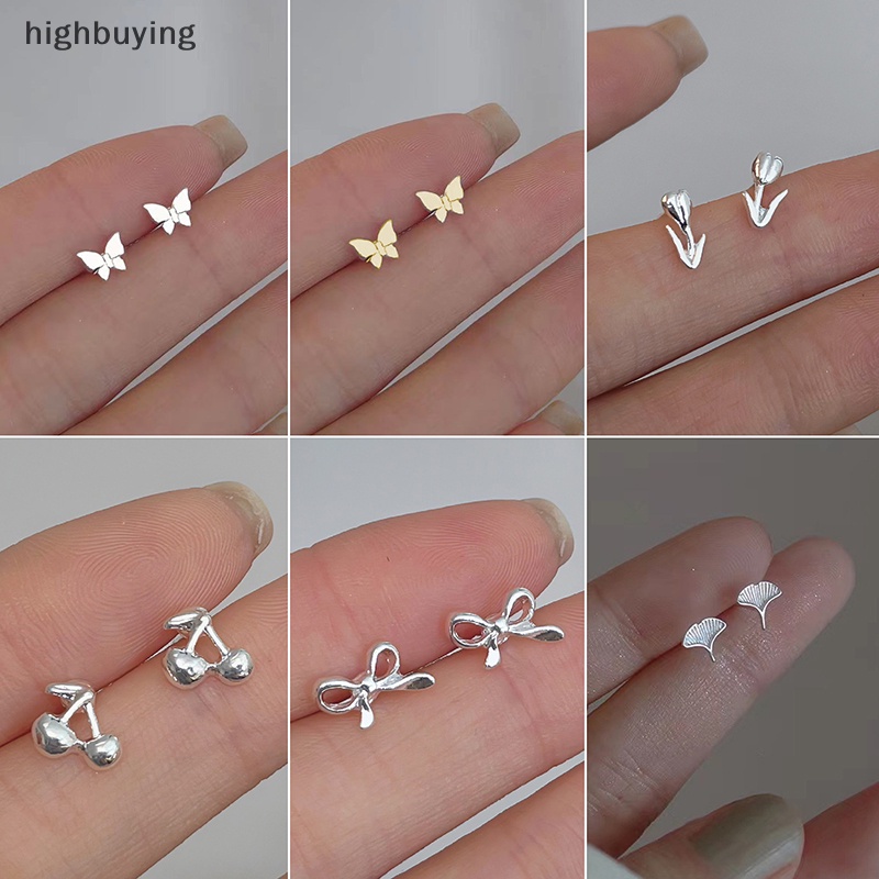 [ซื้อสูง] 1 คู่ Minimalist Silver s Ear Studs Little Cherry Small Love Heart ต่างหูผู้หญิงต่างหูของขวัญสต็อกใหม่