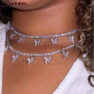 Wonder สร้อยคอ จี้ผีเสื้อ ประดับเพชรเทียม สีเงิน สําหรับผู้หญิง