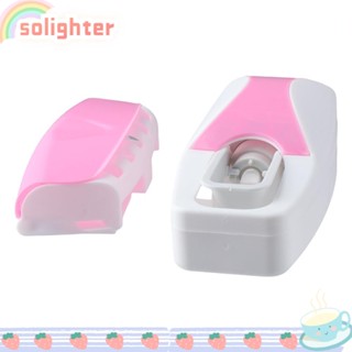 SOLIGHTER ใหม่ ชั้นวางยาสีฟัน แบบบีบอัตโนมัติ พลาสติก ไม่ต้องเจาะ สําหรับห้องน้ํา