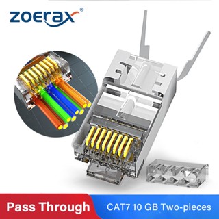 Zoerax RJ45 Cat7 &amp; Cat6A ตัวเชื่อมต่อผ่านตัวเชื่อมต่อชุบทอง 8P8C 50UM FTP/STP | Rj45 โมดูลาร์ปลั๊กเครือข่าย () - 1.5 มม. - 10 ชิ้น