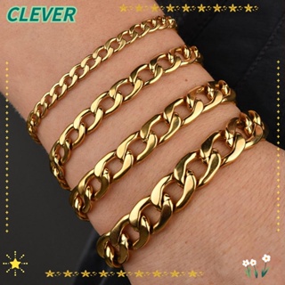 Clever สร้อยข้อมือ สเตนเลส ชุบทอง 18K ทรงเรขาคณิต สีพื้น สําหรับผู้ชาย