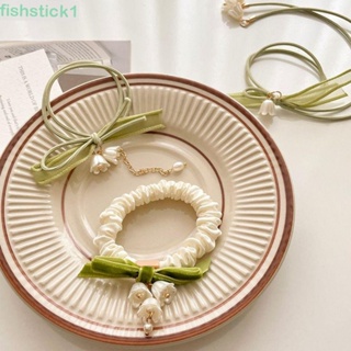 Fishstick1 ยางรัดผมหางม้า แบบยืดหยุ่น ลายดอกไม้ สีขาว สําหรับจัดแต่งทรงผม