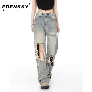 EOENKKY กางเกงขายาว กางเกงยีสน์ผู้หญิง ทรงหลวม ๆ ตรง Retro Hip Hop Pants 2023 NEW Style A27L0AJ 35Z230901