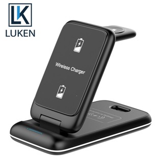 Luken 3 in 1 แท่นชาร์จไร้สาย แบบพับได้ ชาร์จเร็ว สําหรับ iPh 14 13 12 11 XS XR X 8 App Watch 8 7 6 Airpods Pro 15W