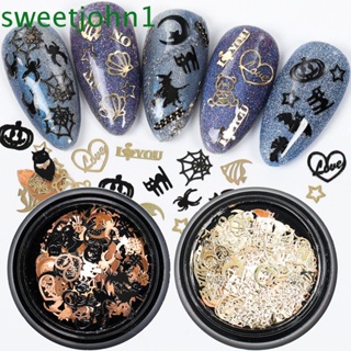 Sweetjohn สติกเกอร์อัลลอย ลายแม่มด ค้างคาว ค้างคาว สีทอง สีดํา สําหรับตกแต่งเล็บ DIY