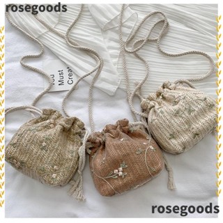 Rosegoods1 กระเป๋าถือ กระเป๋าสะพายไหล่ ทรงบักเก็ต ปักลายดอกไม้ ขนาดเล็ก คุณภาพสูง สําหรับสตรี