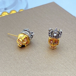 0905YWJB European and American Retro Skull Stud Earrings Ghost Designer Personalized Earrings Middle and Ancient Niche Two-Color Electroplated Earrings NDYW