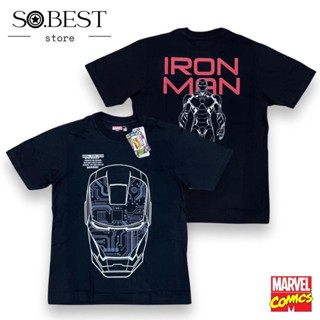 SO.BEST เสื้อยืด Marvel Iron-man Face สกรีน หน้า-หลัง ผ้าสีดำ ลิขสิทธิ์แท้ มาร์เวล