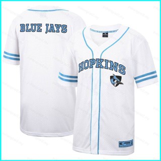 เสื้อคาร์ดิแกนเบสบอล เสื้อกีฬา พิมพ์ลายการ์ตูน Johns Hopkins Blue Jays Jersey พลัสไซซ์