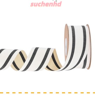 Suchenhd ริบบิ้นผ้าฝ้าย ลายทาง 10 หลา สีดํา และสีขาว 1 นิ้ว สําหรับห่อของขวัญ ตกแต่งบ้าน