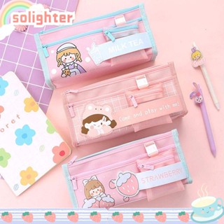 Solighter กระเป๋าเครื่องเขียน กระเป๋าปากกา ลายการ์ตูน 4 ชั้น ความจุขนาดใหญ่ แบบพกพา