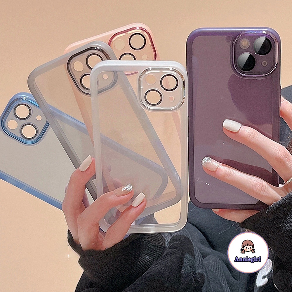 ฟิล์มกันรอยเลนส์กล้อง เรียบง่าย เคสโทรศัพท์ ใส สําหรับ IPhone 11 15 14 Pro Max 16promax 12 13Pro Max 16plus กันตก นิ่ม เคสด้านหลัง