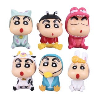 ตุ๊กตาฟิกเกอร์ Crayon Shin-chan ขนาดเล็ก สําหรับตกแต่งเค้ก รถยนต์ จํานวน 6 ชิ้น ต่อชุด