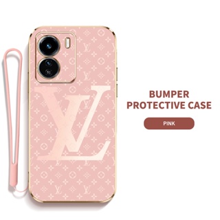 LV Ybd เคสโทรศัพท์มือถือ ซิลิกาเจล พร้อมสายคล้อง ป้องกันเลนส์ สําหรับ Vivo Y02S Y16 Y78 Y36 Y56 5G Y77 Y77E (t1) IQOO Z7 Z7X