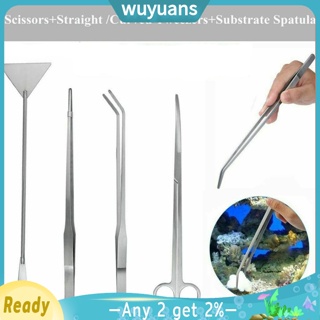 Wuyuans 4-in-1 ชุดเครื่องมือกรรไกรตัดแต่งกิ่งไม้น้ํา ด้ามจับยาว สําหรับตู้ปลา