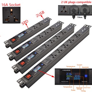 Pdu ปลั๊กพ่วงขยายดิจิทัล 16A 2 Usb 2 เมตร ป้องกันไฟกระชาก และรางปลั๊กพ่วง