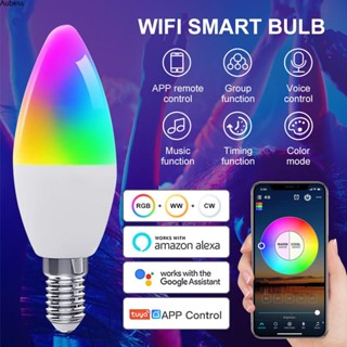 Tuya สมาร์ท Wifi เทียนหลอดไฟ E14 Led หรี่แสงได้ Rgb ยุโรปหลอดไฟควบคุมเสียง Aube