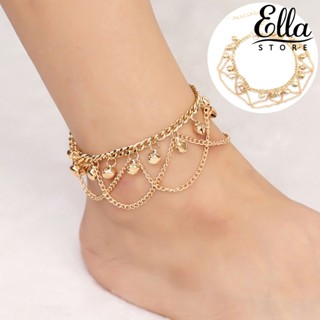 Ellastore123 สร้อยข้อเท้าโซ่ จี้กระดิ่ง เครื่องประดับแฟชั่นสตรี