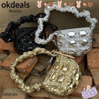 Okdeals กระเป๋าสะพายไหล่ กระเป๋าถือ ผ้าฝ้าย ปักลายเพชร ทรงสี่เหลี่ยม