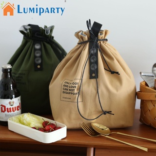 Lumiparty กระเป๋าถือ ผ้าแคนวาส มีฉนวนกันความร้อน กันน้ํา สไตล์ญี่ปุ่น เรียบง่าย สําหรับใส่อาหารกลางวัน