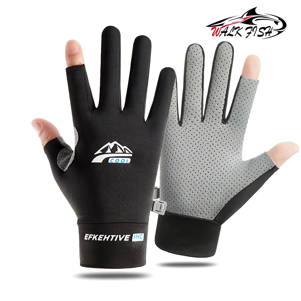 เดินปลา 1 คู่ถุงมือตกปลาผ้าไหมน้ําแข็งระบายอากาศกันลื่นปาล์มมือปกถุงมือตกปลาป้องกันรังสียูวี