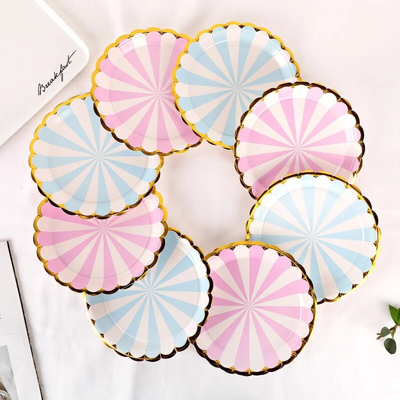 10pcs  9 inch disposable tableware set paper plate candy texture plate wedding birthday party bronzi