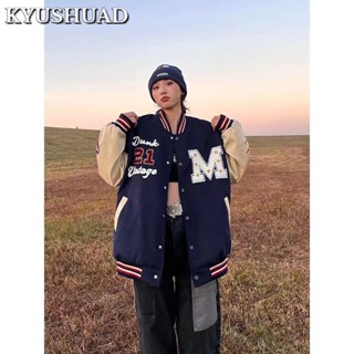 Kyushuad เสื้อแจ็กเก็ตแขนยาว กระดุมแถวเดียว ทรงหลวม สไตล์ฮาราจูกุ