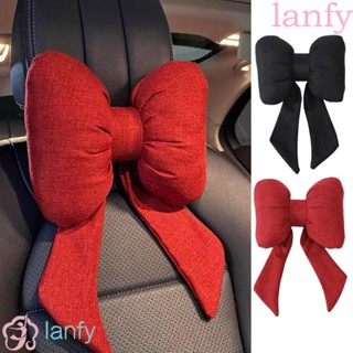 Lanfy หมอนรองคอ ผ้าฝ้าย ผ้าลินิน ประดับโบว์ ออกแบบตามสรีรศาสตร์ ปรับได้ ระบายอากาศ สําหรับเด็ก ผู้ใหญ่