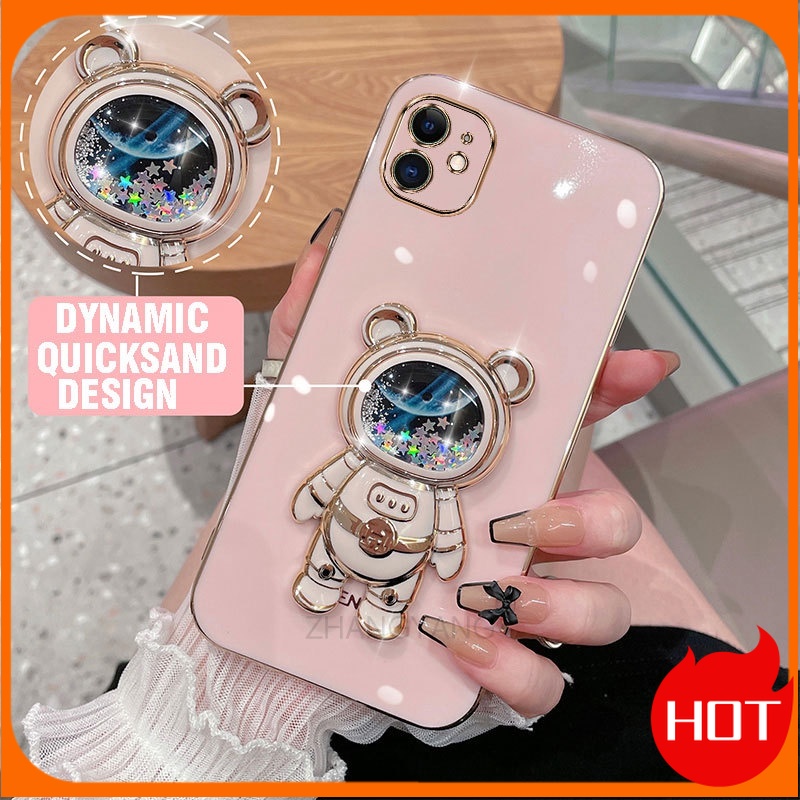 เคสโทรศัพท์มือถือ มีทรายไหล ลายนักบินอวกาศ 3D หรูหรา สําหรับ iPhone 11 12 Pro Max XR 7 Plus 8 Plus 6 6S Plus X XS Max 13 Pro Max 12 Pro Max