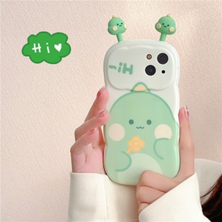 เคสโทรศัพท์มือถือ ซิลิโคน กันกระแทก ลายการ์ตูนไดโนเสาร์น่ารัก สามมิติ สีเขียว สไตล์ญี่ปุ่น เกาหลี สําหรับ Iphone 14 11 13 12 pro max 13ProMax 14 12ProMax 14Pro