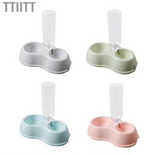 Ttiitt Pet Double Bowl Round Plastic Automatic Water Storage Dog with Drink Bottle