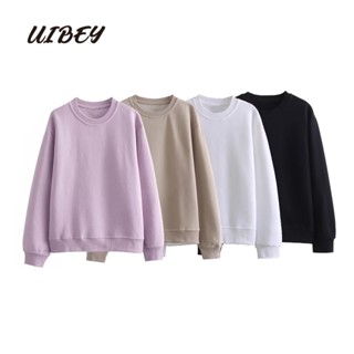 Uibey เสื้อกันหนาว คอกลม สีพื้น เรียบง่าย 9756