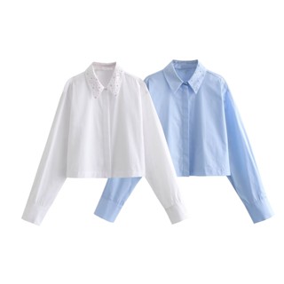 ขายส่ง เสื้อเชิ้ต แขนยาว ทรงหลวม ปักหมุด Poplin 7884