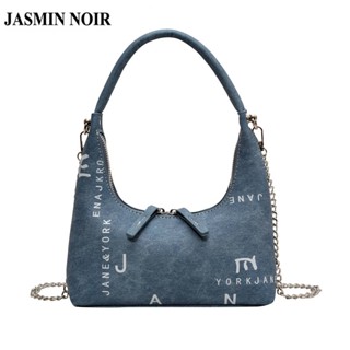 Jasmin NOIR กระเป๋าถือ กระเป๋าสะพายไหล่ ผ้ายีน ทรงโท้ท แต่งสายโซ่คล้อง สําหรับสตรี