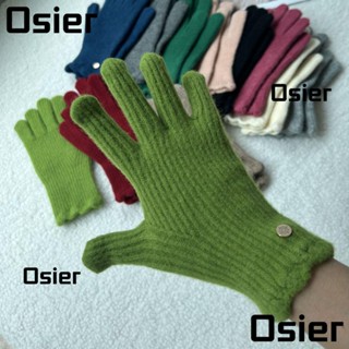 Osier1 ถุงมือถักโครเชต์ ผ้าวูล สีพื้น กันความเย็น แบบเต็มนิ้ว สําหรับผู้หญิง