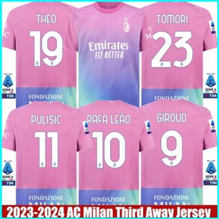 เสื้อยืด แขนสั้น พิมพ์ลายการ์ตูน AC Milan Third Away Giroud Pulisic Leao Tomori Theo Jersey พลัสไซซ์ 2023-2024