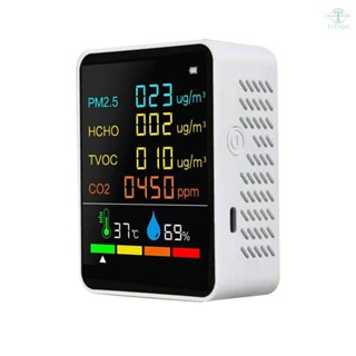 Household Air Quality Detector Multifunctional CO2 Tester with Carbon Dioxide PM2.5 TVOC HCHO Value Electricity Quantity Temperature Humidity Display Backlit LCD Color Screen Self-calibration with Alarm Function