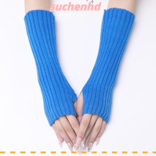 Suchenhd ถุงมือยาว ข้อมือ สีขาว สีดํา ถุงมือถัก แบบไม่มีนิ้ว ญี่ปุ่น Goth Arm Warmers พังก์ ข้อเท้า แขน เด็กผู้หญิง เด็กผู้ชาย